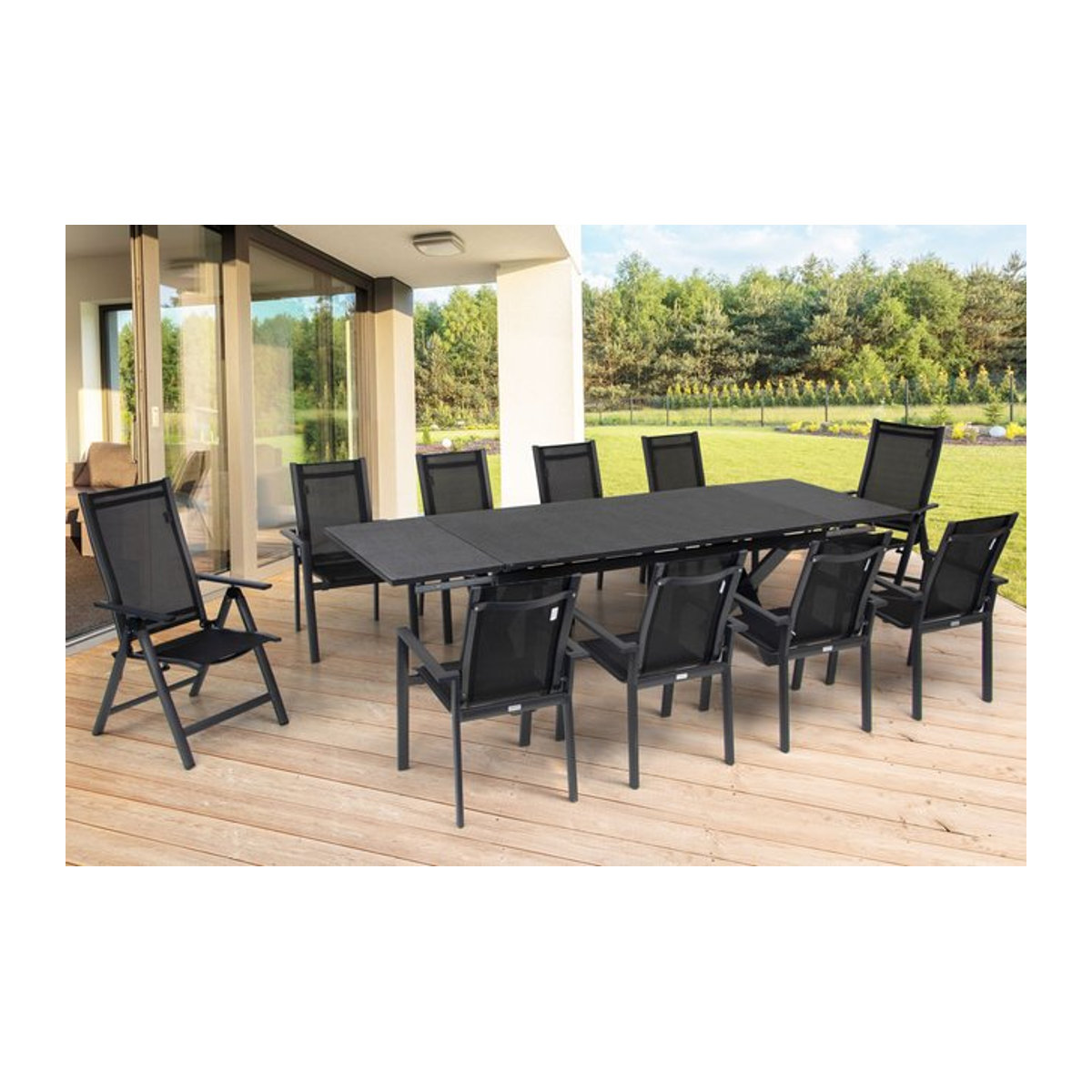 OUTFLEXX Garten-Essgruppe in Anthrazit Matt aus Aluminium und Textil mit Tisch und 10 Sitzgelegenheiten - Bild 1