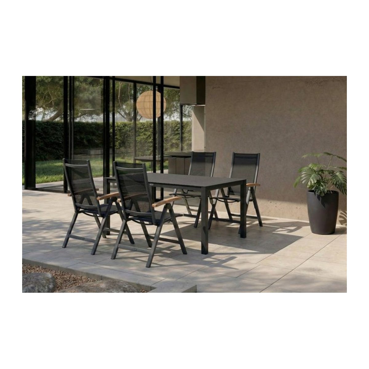 OUTFLEXX Garten-Essgruppe in Anthrazit mit 6 Sitzgelegenheiten, Tisch B: 160 cm, T: 95 cm, aus Aluminium und Textil - Bild 1