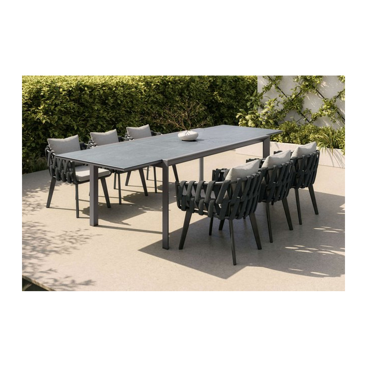 OUTFLEXX Garten-Essgruppe in Anthrazit mit Ausziehtisch und 6 Sesseln aus Aluminium und Keramik - Bild 1