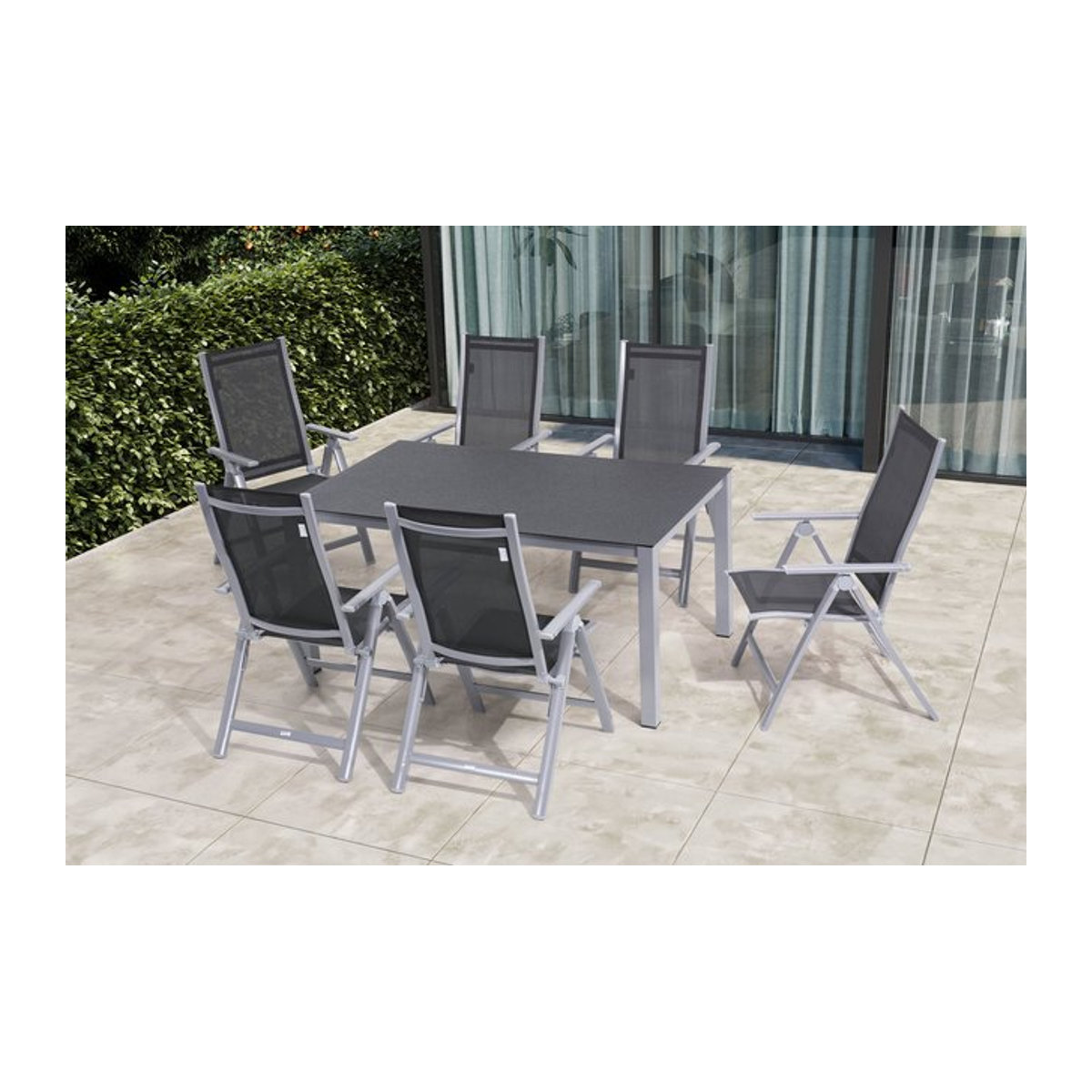 OUTFLEXX Garten-Essgruppe Kettler aus Aluminium und Spraystone in Silber/Anthrazit mit 6 Klappstühlen, B: 160 cm, T: 95 cm - Bild 1