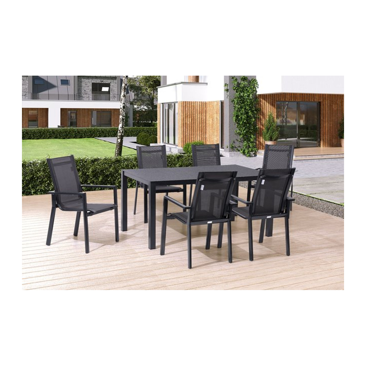 OUTFLEXX Garten-Essgruppe Kettler in Anthrazit mit 6 Stapelsesseln, Tisch B: 160 cm, T: 95 cm - Bild 1