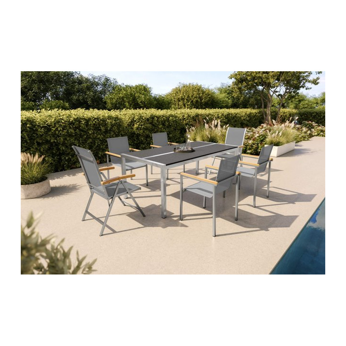 OUTFLEXX Garten-Essgruppe modern in Silber und Grau mit 6 Sitzplätzen, B/T: 200 x 100 cm - Bild 1