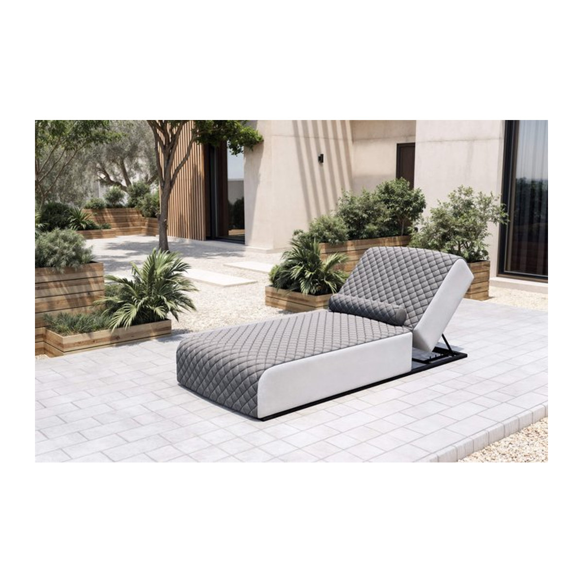 OUTFLEXX Gartenliege in Hellgrau und Dunkelgrau mit Alu-Gestell, Quick Dry Foam und verstellbarem Kopfteil inklusive Rückenkissen - Bild 1