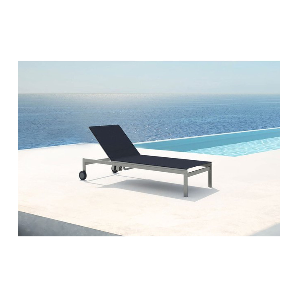 OUTFLEXX Gartenliege Rollliege aus Edelstahl und Textilene in Schwarz mit verstellbarer Rückenlehne, B/T/H: 212 x 71 x 36 cm - Bild 1
