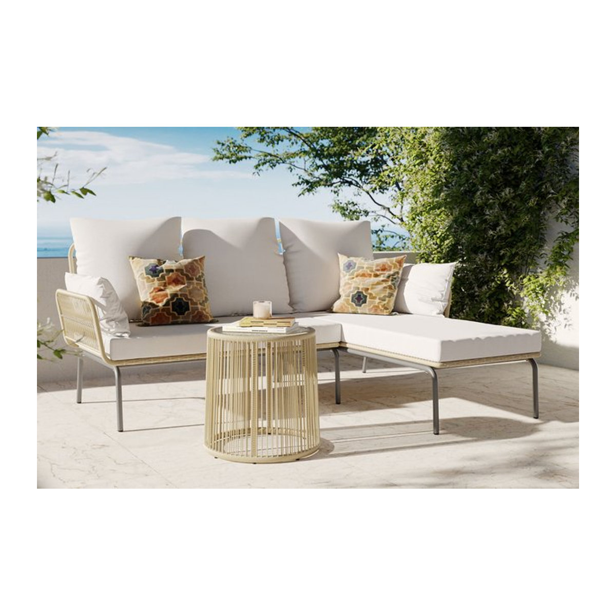 OUTFLEXX Gartenlounge aus Aluminium mit Rope-Geflecht inklusive Beistelltisch - Bild 1