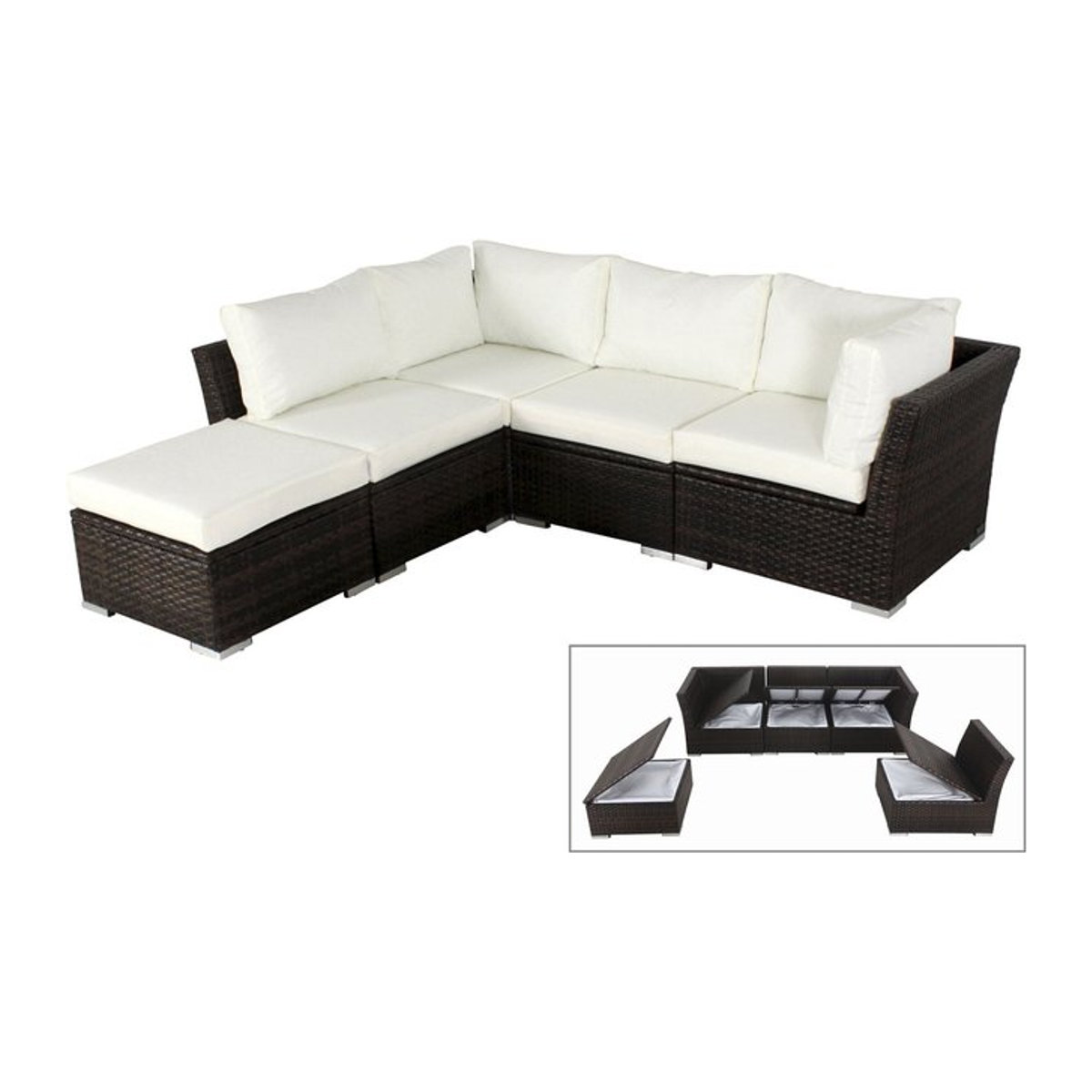 OUTFLEXX Gartenlounge aus Polyrattan für 5 Personen in Braun und Beige mit wasserfester Kissenbox - Bild 1