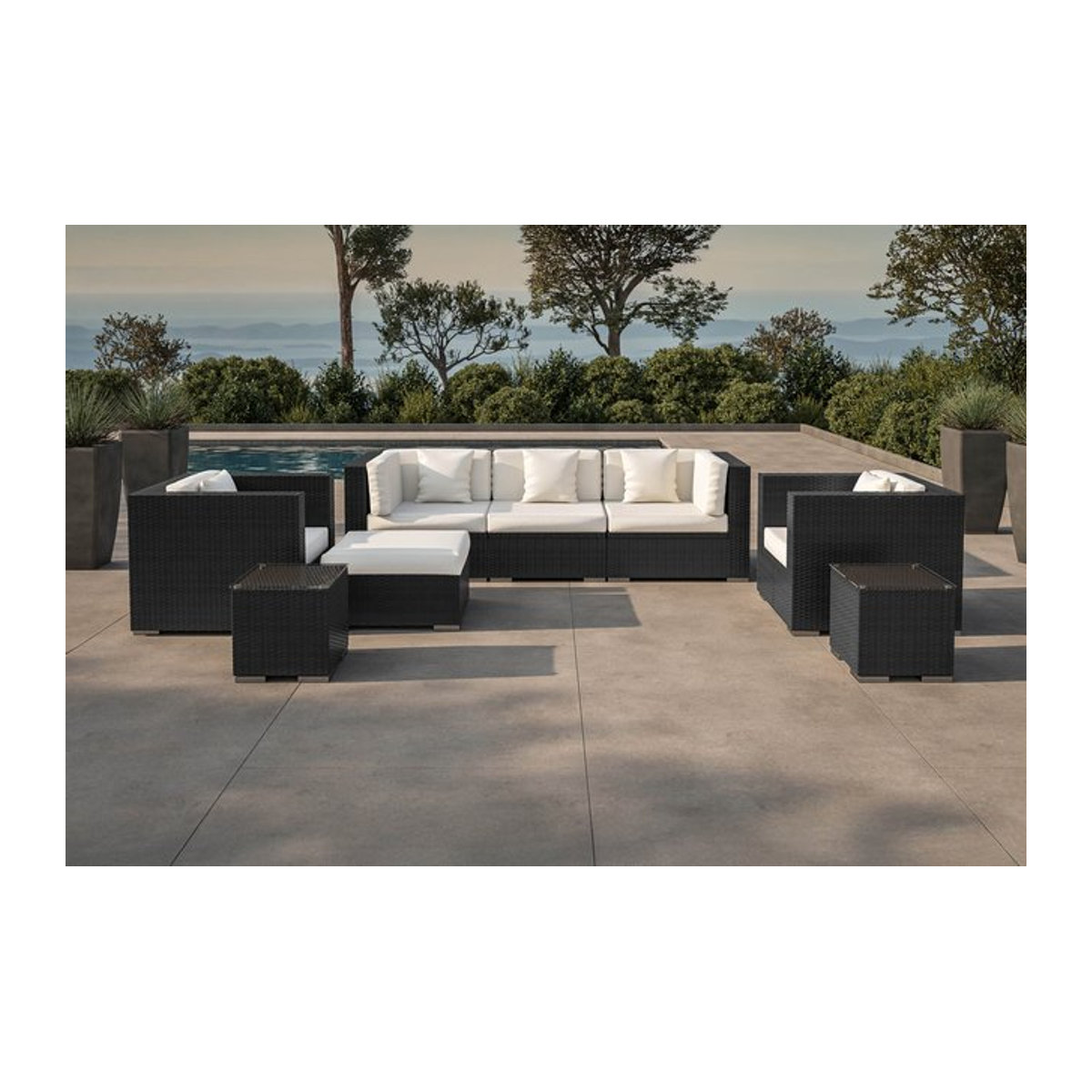 OUTFLEXX Gartenlounge aus Polyrattan für 6 Personen in Schwarz/Weiß mit wasserfester Kissenbox - Bild 1