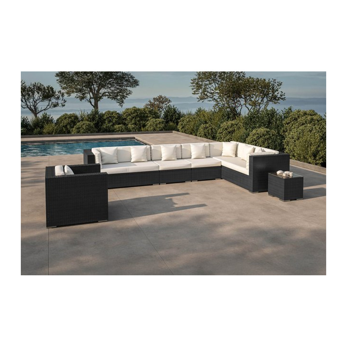 OUTFLEXX Gartenlounge aus Polyrattan für 8 Personen in Schwarz/Weiß mit wasserfester Kissenbox - Bild 1