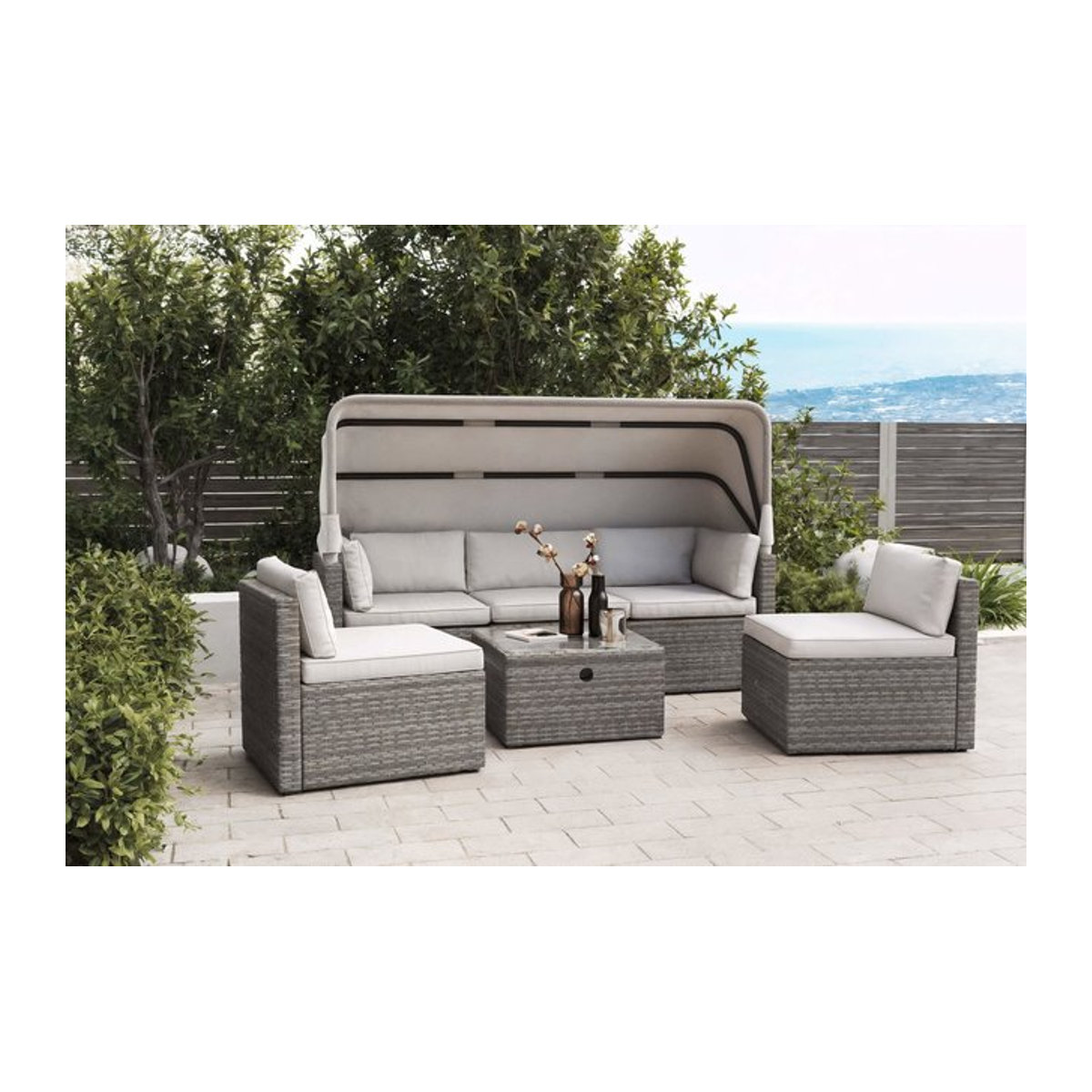 OUTFLEXX Gartenlounge aus Polyrattan und Metall in Grau/Beige, modern und modular verstellbar - Bild 1