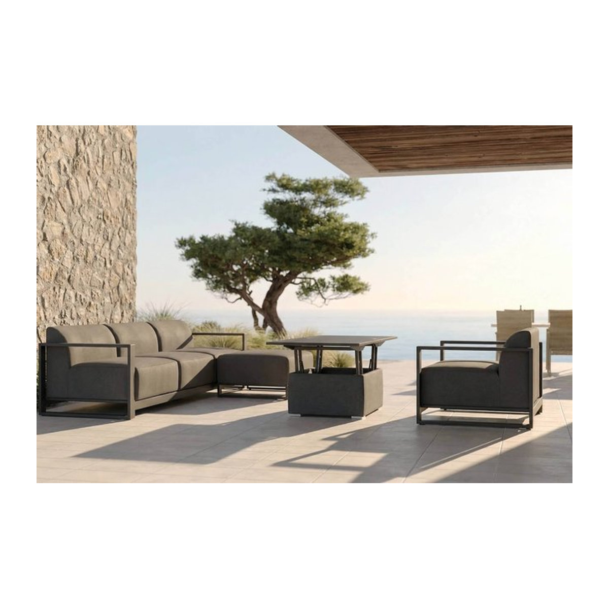 OUTFLEXX Gartenlounge für 4-6 Personen in Anthrazit mit höhenverstellbarem Tisch aus Aluminium und Polyester - Bild 1
