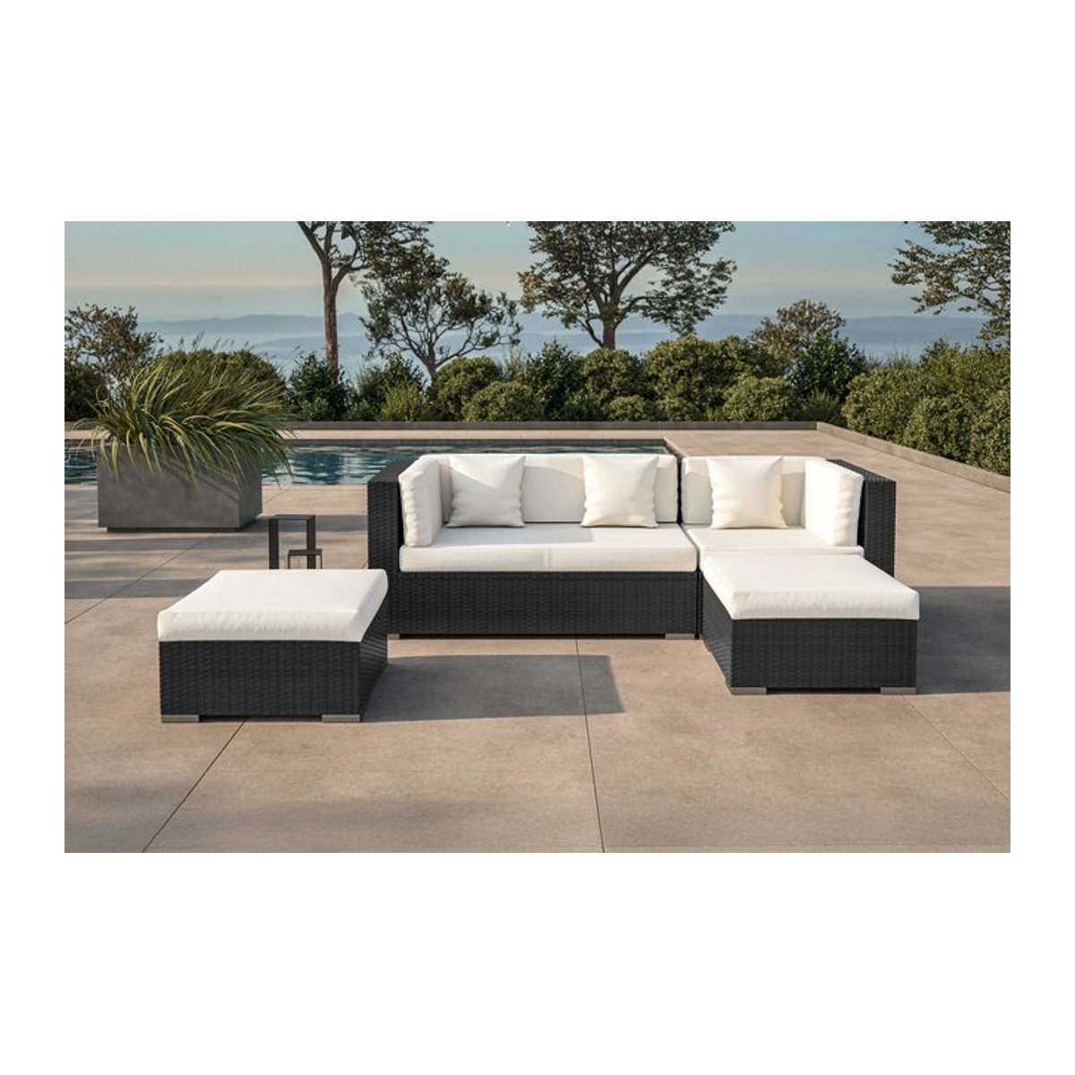 OUTFLEXX Gartenlounge für 5 Personen aus Polyrattan in Schwarz, Weiß und Creme mit wasserfester Kissenbox - Bild 1