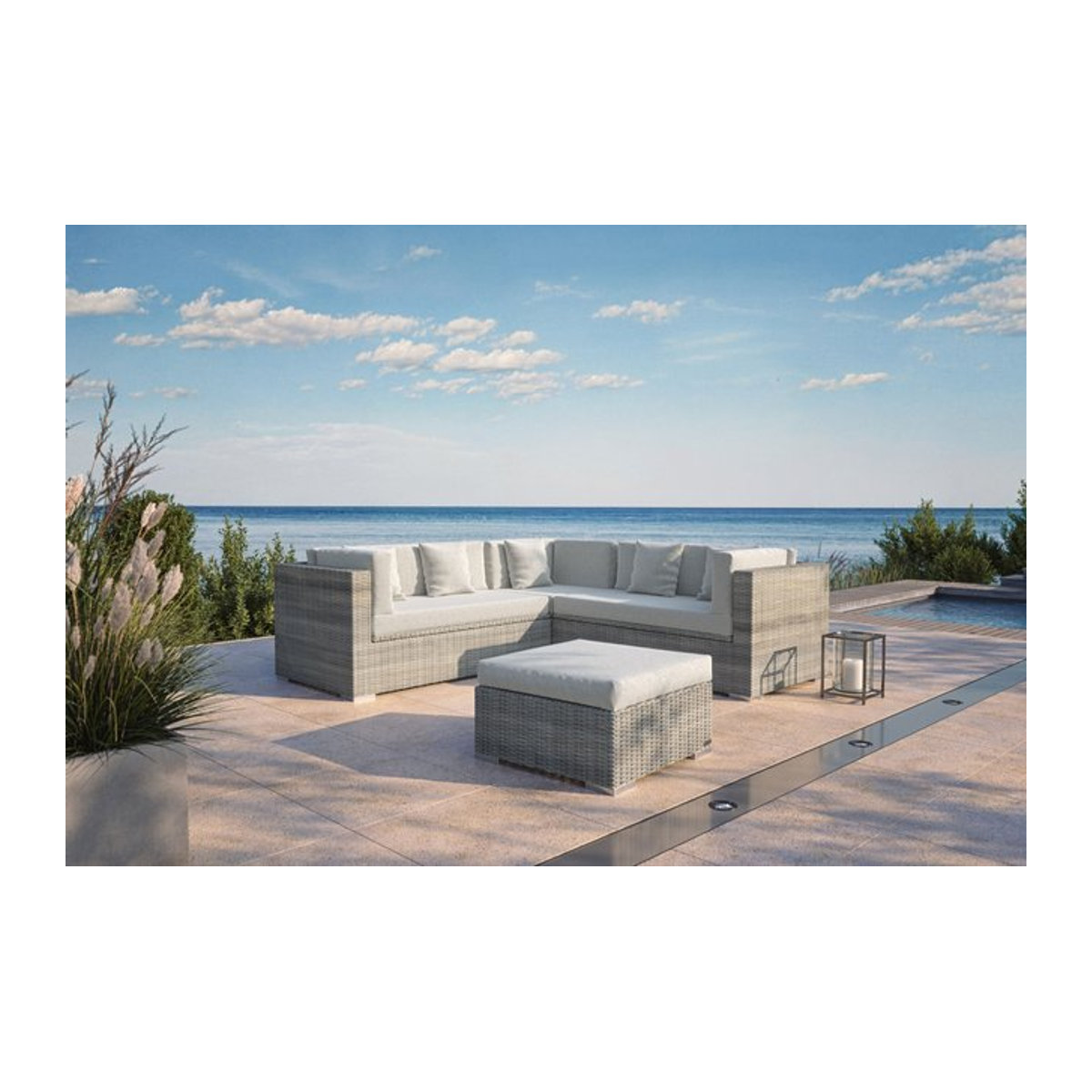 OUTFLEXX Gartenlounge für 5 Personen aus Polyrattan und Metall in Beige, modular verstellbar mit Kissenboxfunktion - Bild 1
