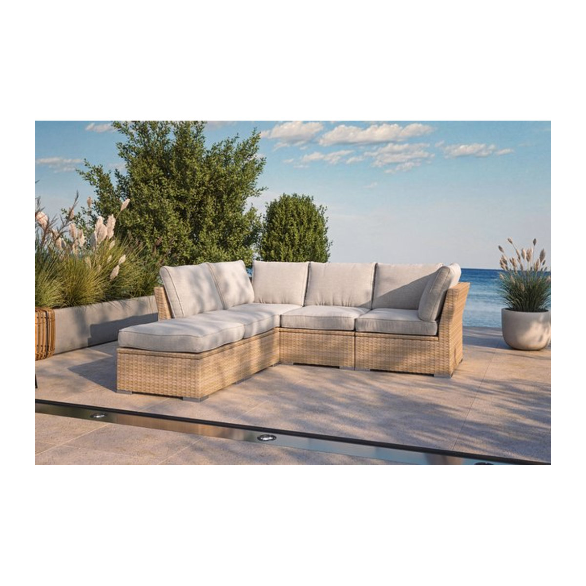 OUTFLEXX Gartenlounge für 5 Personen in Beige und Grau aus Aluminium und Rattan im modernen Design - Bild 1