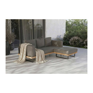 Outflexx Gartenlounge Modern aus Aluminium und Akazie mit grauen Polstern in Anthrazit