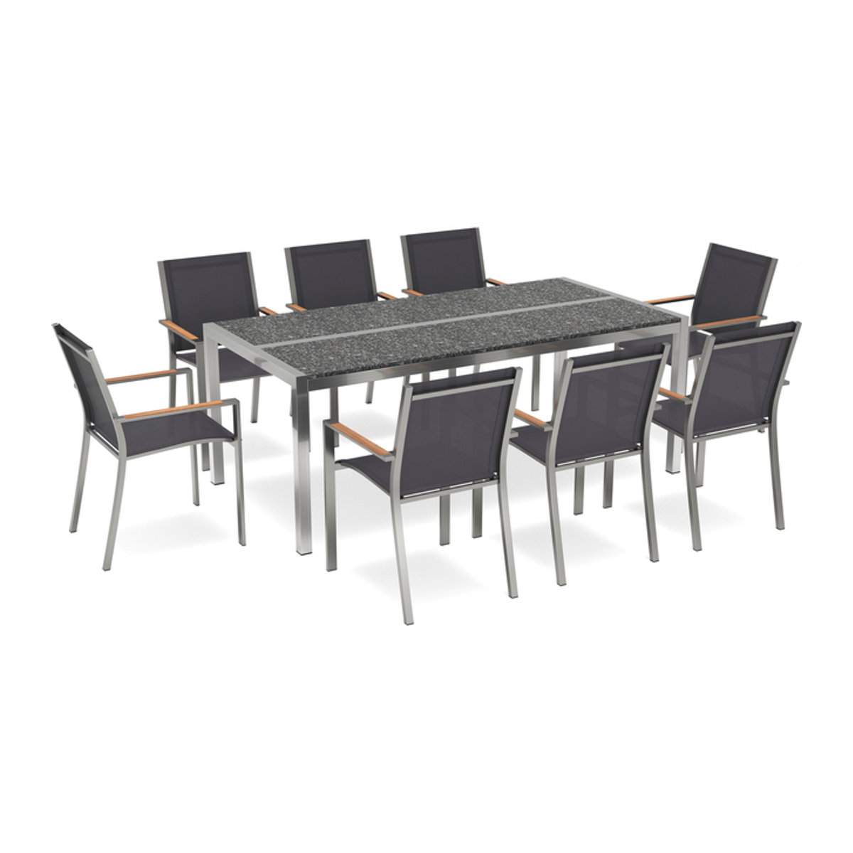 OUTFLEXX Gartenmöbel-Set aus Edelstahl und Keramik in Schwarz und Anthrazit mit Tisch (Breite: 200 cm, Tiefe: 100 cm) und 8 Stapelstühlen - Bild 1