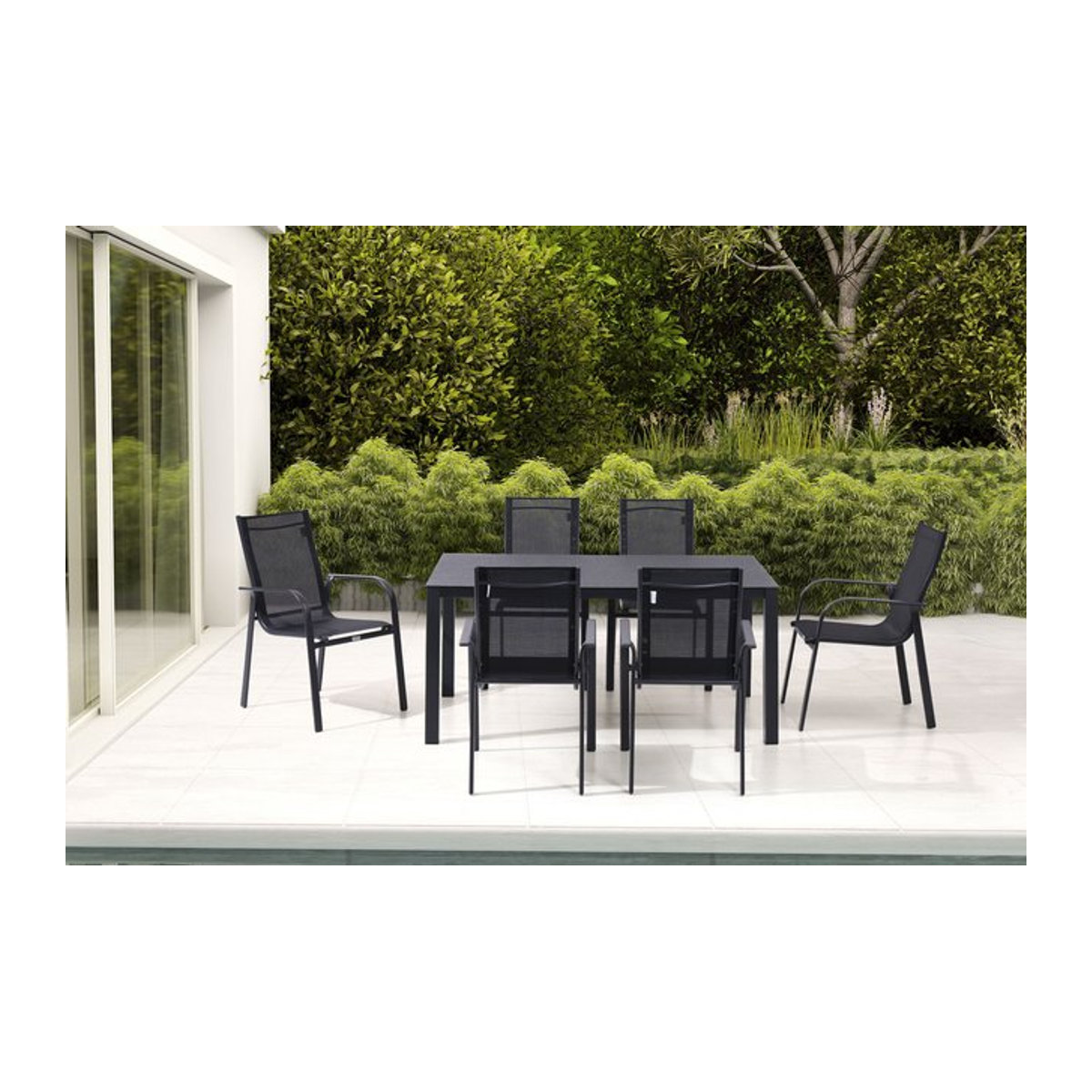 OUTFLEXX Gartenmöbel-Set in Anthrazit, moderne Essgruppe aus Aluminium und Spraystone mit 6 Stapelstühlen, Breite: 160 cm, Tiefe: 95 cm - Bild 1