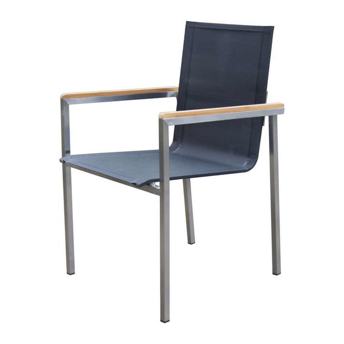 OUTFLEXX Gartensessel in Schwarz aus Edelstahl und Textilene mit Teak-Armlehnen, B: 56 cm, T: 67 cm, H: 88 cm - Bild 1
