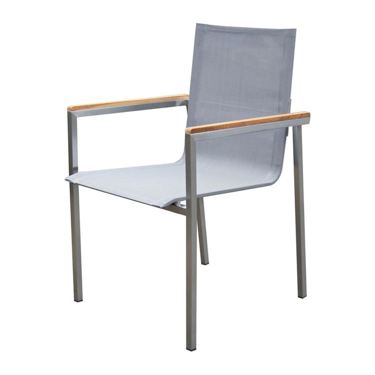 OUTFLEXX Gartensessel in Silber aus Edelstahl und Textilene mit Teak-Armlehnen, B: 56 cm, T: 62 cm, H: 88 cm - Bild 1