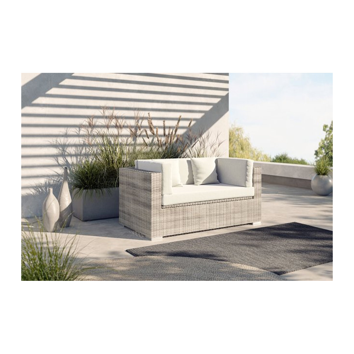 OUTFLEXX Gartensofa 2-Sitzer aus Polyrattan in Beige mit Kissenboxfunktion, B/T/H: 151 x 84 x 70 cm - Bild 1