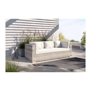 OUTFLEXX Gartensofa 3-Sitzer aus Polyrattan und Aluminium in Beige mit Kissenboxfunktion, Breite: 209 cm, Tiefe: 84 cm