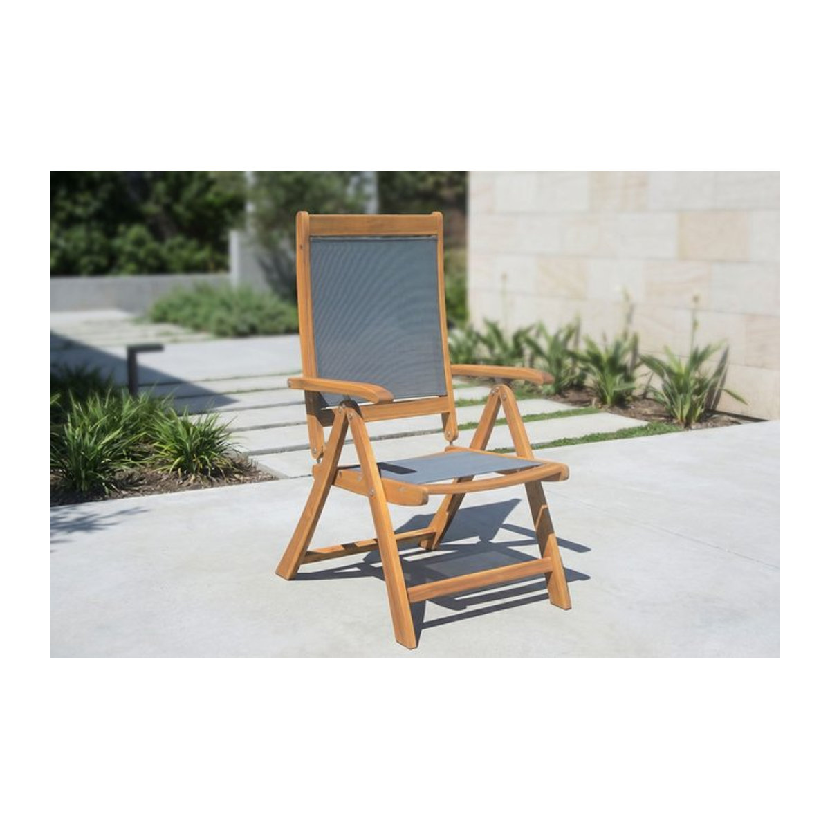 OUTFLEXX Klappbarer Stuhl aus geölter Akazie und Textilene in Natur/Grau, B/T/H: 60 x 71 x 107,5 cm - Bild 1