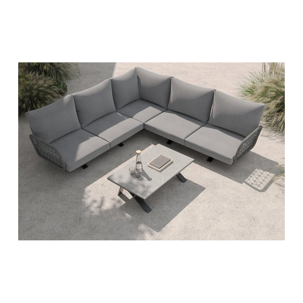 OUTFLEXX Laguna Gartenlounge aus Aluminium mit Rope-Geflecht in Anthrazit und Grau inklusive Kissen - Bild 1