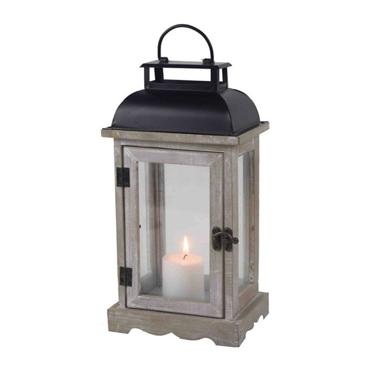 OUTFLEXX Laterne im Landhausstil aus Holz, Metall und Glas, Weiß/Schwarz, H: 32,5 cm, B: 16,5 cm, T: 12 cm - Bild 1