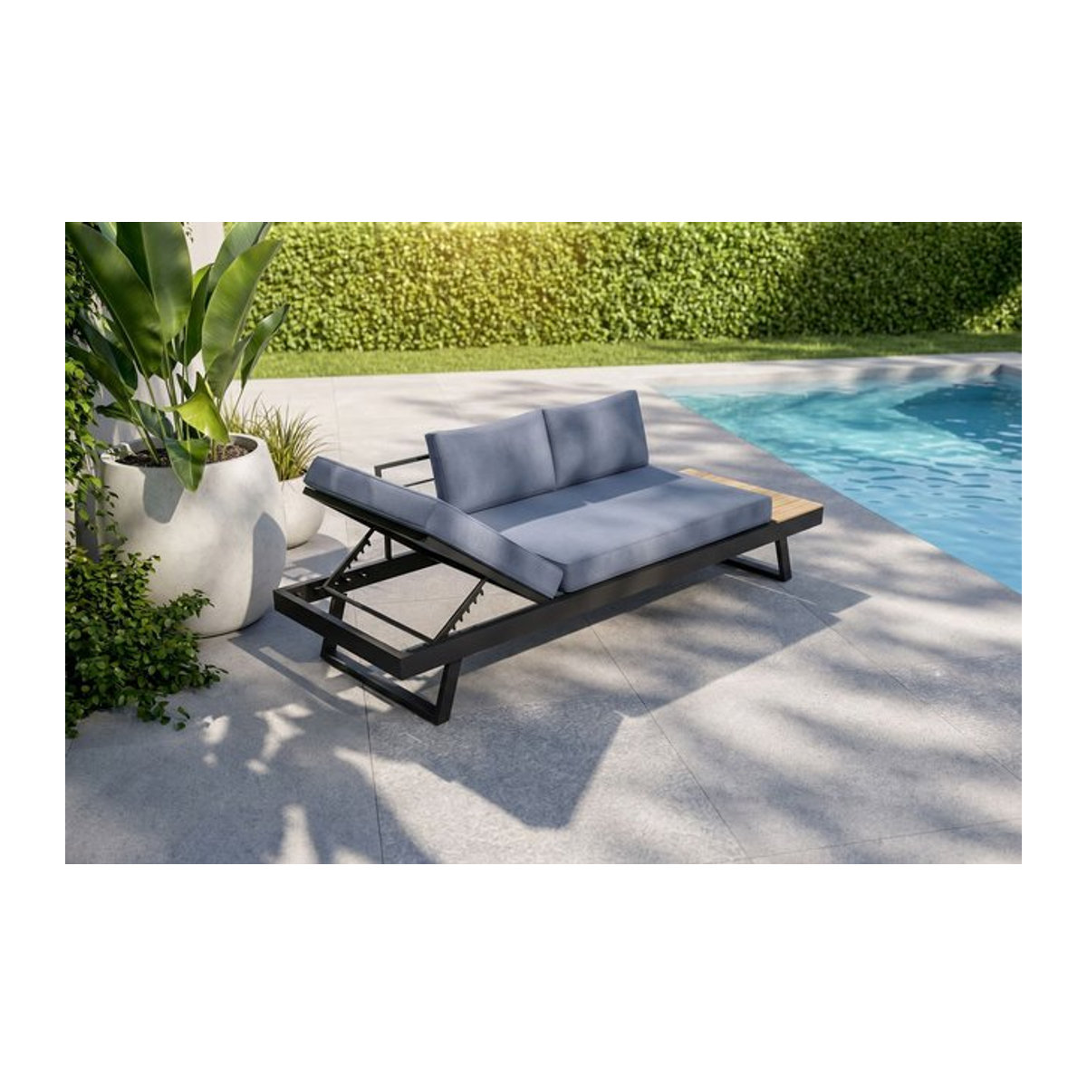 OUTFLEXX Lounge Liege in Anthrazit Matt mit verstellbarer Liegefläche aus Aluminium und Polyester, B/T: 230 x 80 cm - Bild 1