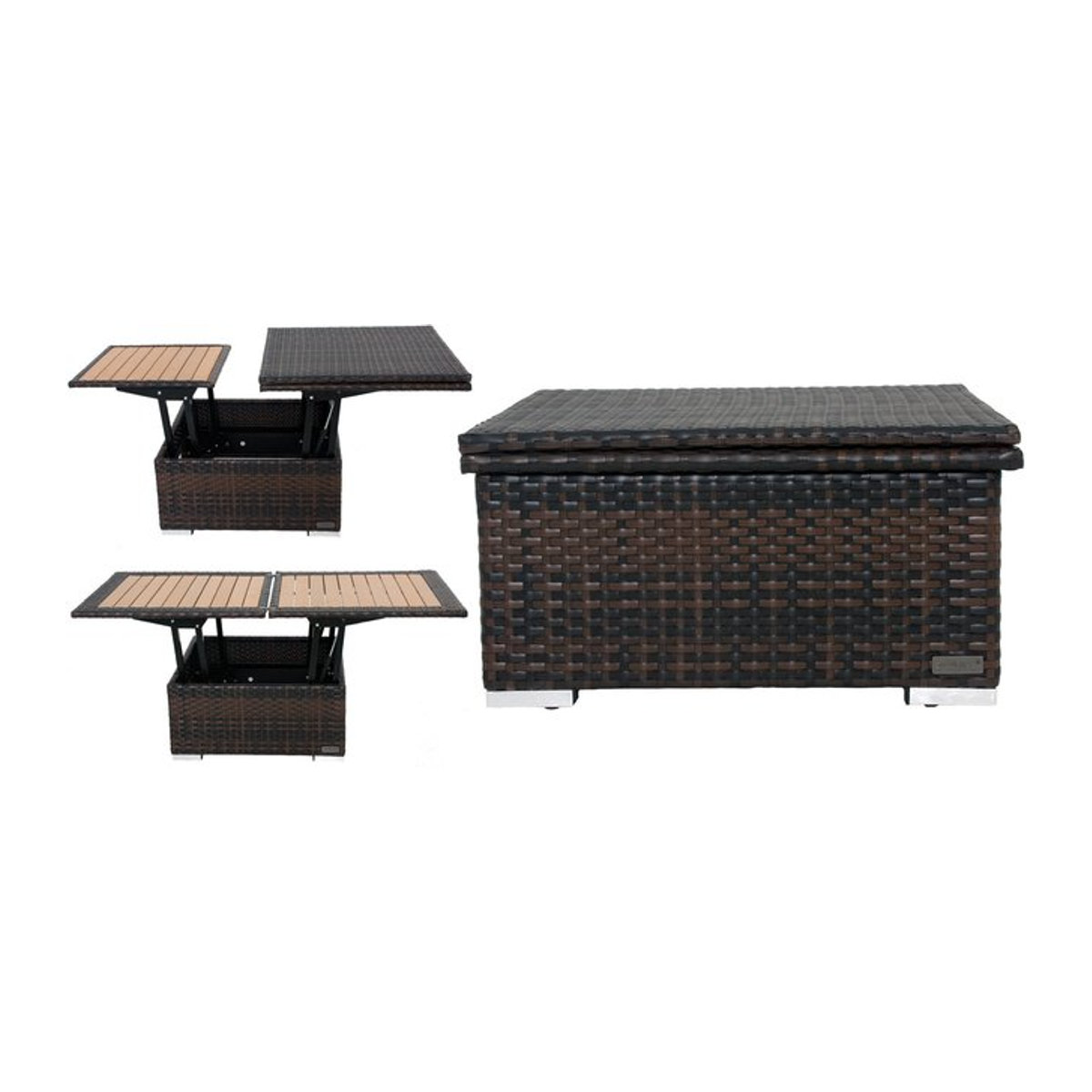 OUTFLEXX Loungetisch aus Polyrattan höhenverstellbar, braun-marmoriert, B/T/H: 152 x 75 x 64,5 cm bis 75 x 75 x 40 cm - Bild 1