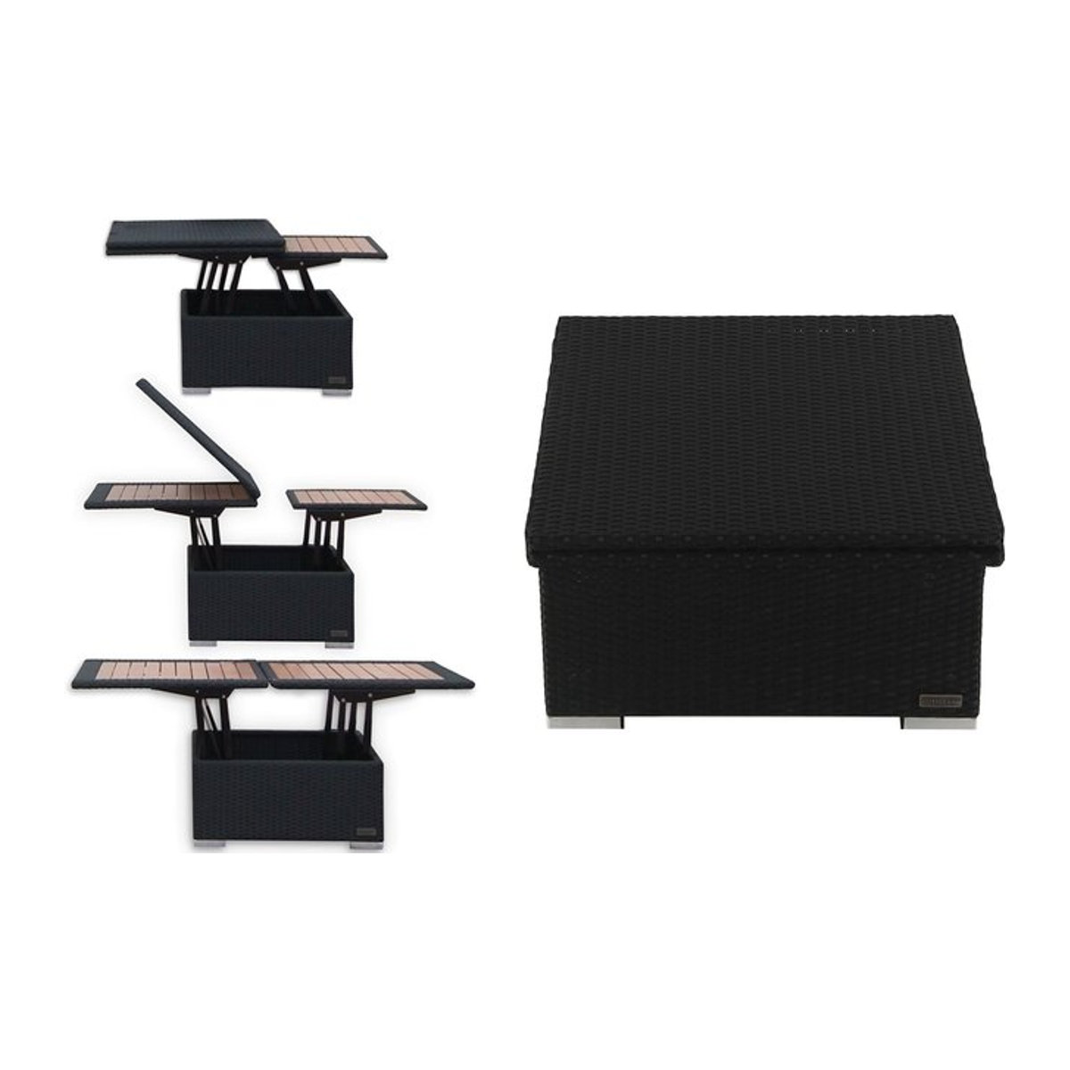 OUTFLEXX Loungetisch aus Polyrattan in Schwarz, höhenverstellbar, B/T/H: 152 x 75 x 40/64,5 cm - Bild 1