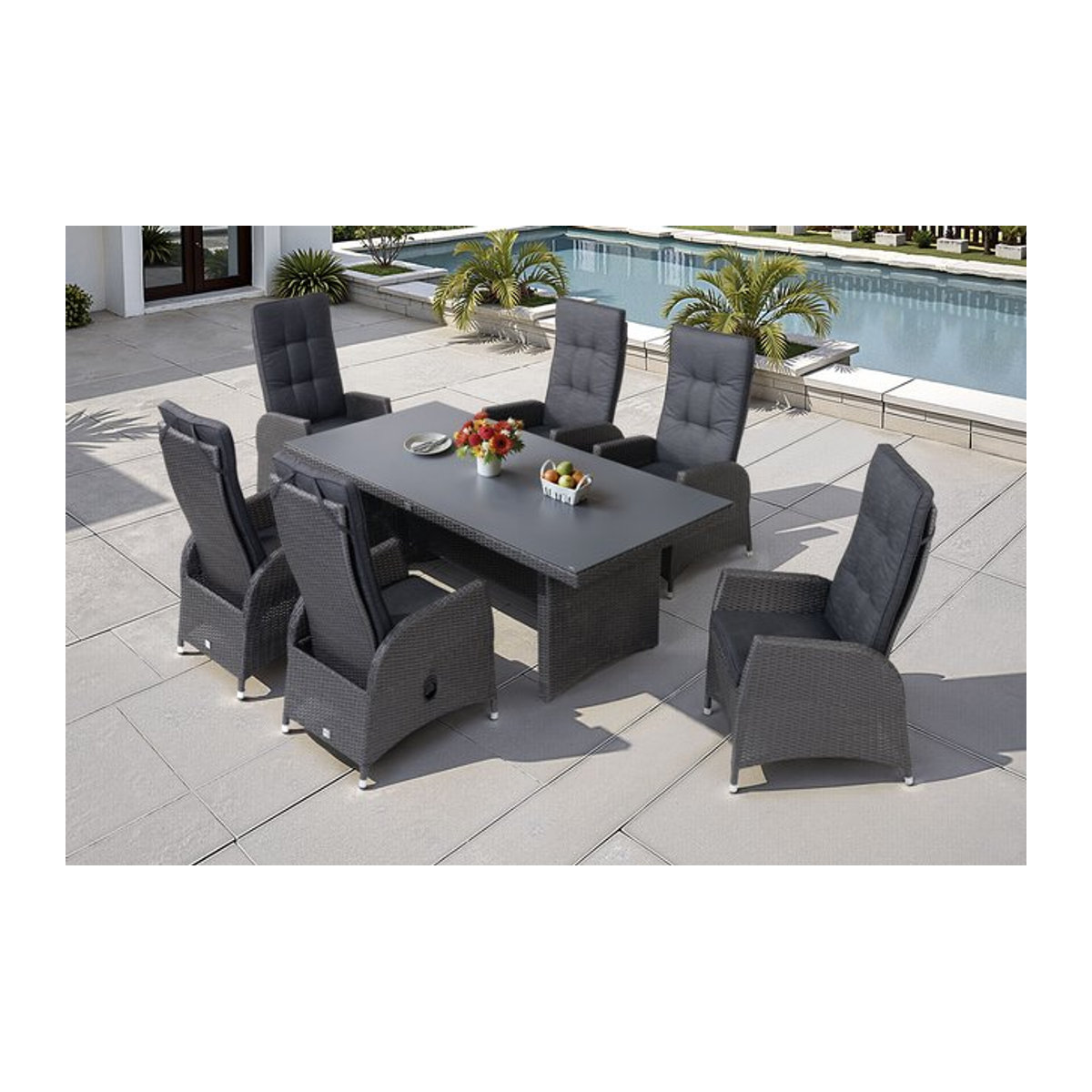 OUTFLEXX Malta Garten-Essgruppe aus Polyrattan und Aluminium in Grau-Braun-Meliert/Anthrazit mit Esstisch und 6 Sesseln, Tisch B: 200 cm, T: 95 cm, H: 75 cm - Bild 1