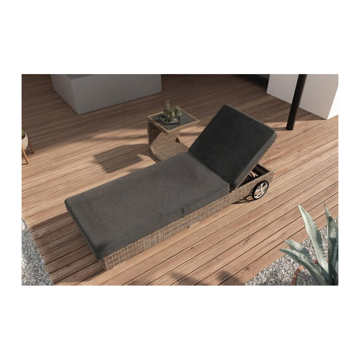 OUTFLEXX Matera Gartenliege aus Polyrattan und Aluminium in Grau/Grau-meliert, rollbar und witterungsbeständig, B/T: 200 x 70 cm - Bild 1