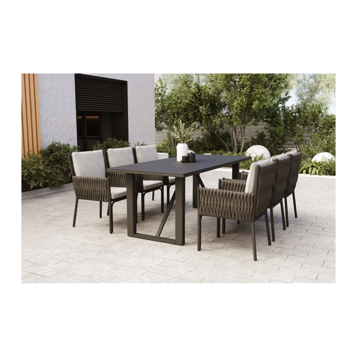 OUTFLEXX Mermaid Garten-Essgruppe für 6 Personen in Anthrazit mit Tisch und Sitz- sowie Rückenkissen, B/T: 200 x 90 cm - Bild 1