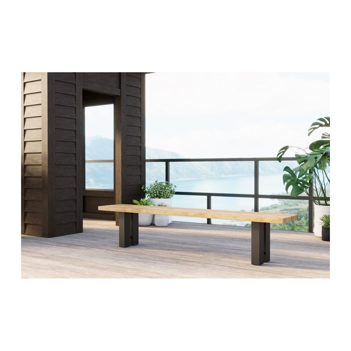 OUTFLEXX New Bob Bank aus Aluminium und recyceltem Teak in Anthrazit und Natur, B/T/H: 220 x 40 x 46 cm - Bild 1