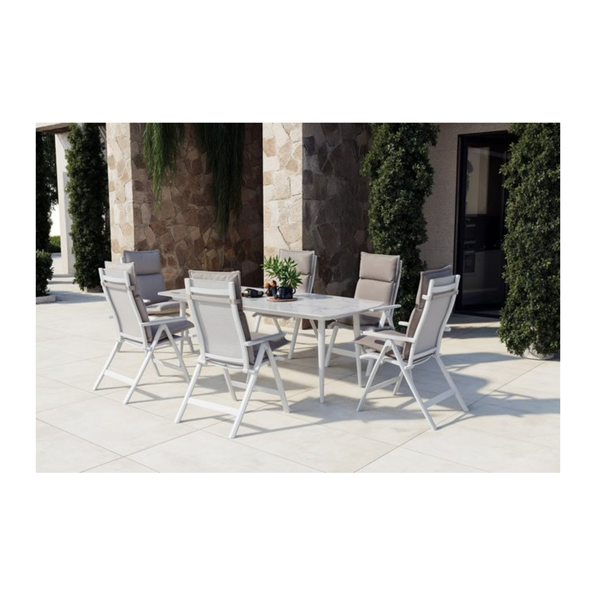 OUTFLEXX Nimes Garten-Essgruppe aus Aluminium und Glas in Weiß/Creme/Natur, B/T: 220 x 100 cm - Bild 1