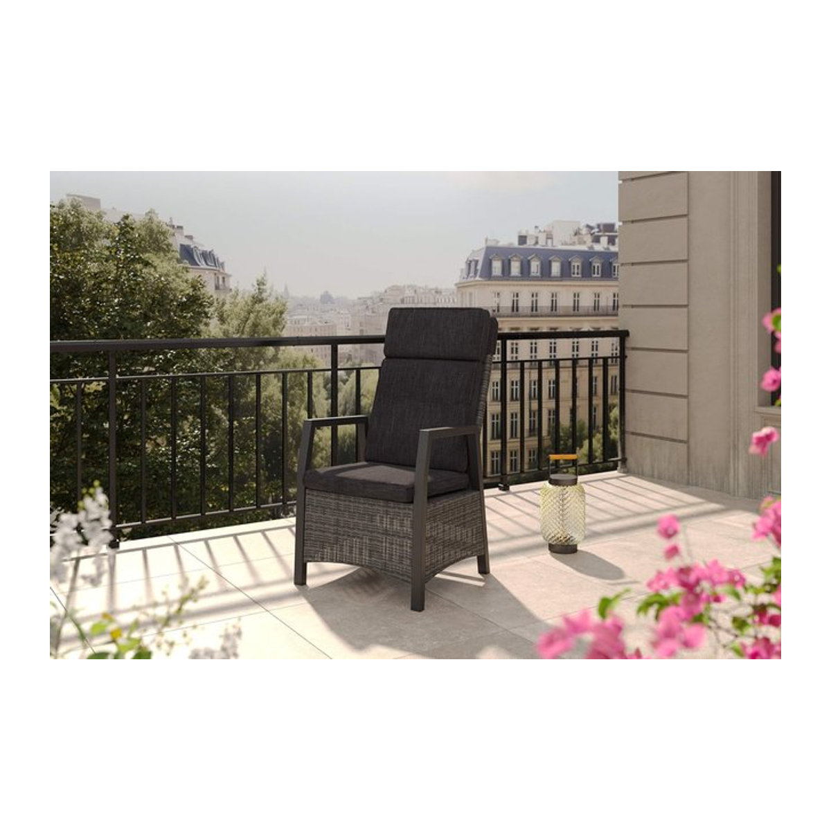OUTFLEXX Nova Diningsessel aus Polyrattan und Metall in Anthrazit/Grau mit verstellbarer Rückenlehne und Polster, B/T/H: 58 x 68 x 108 cm - Bild 1
