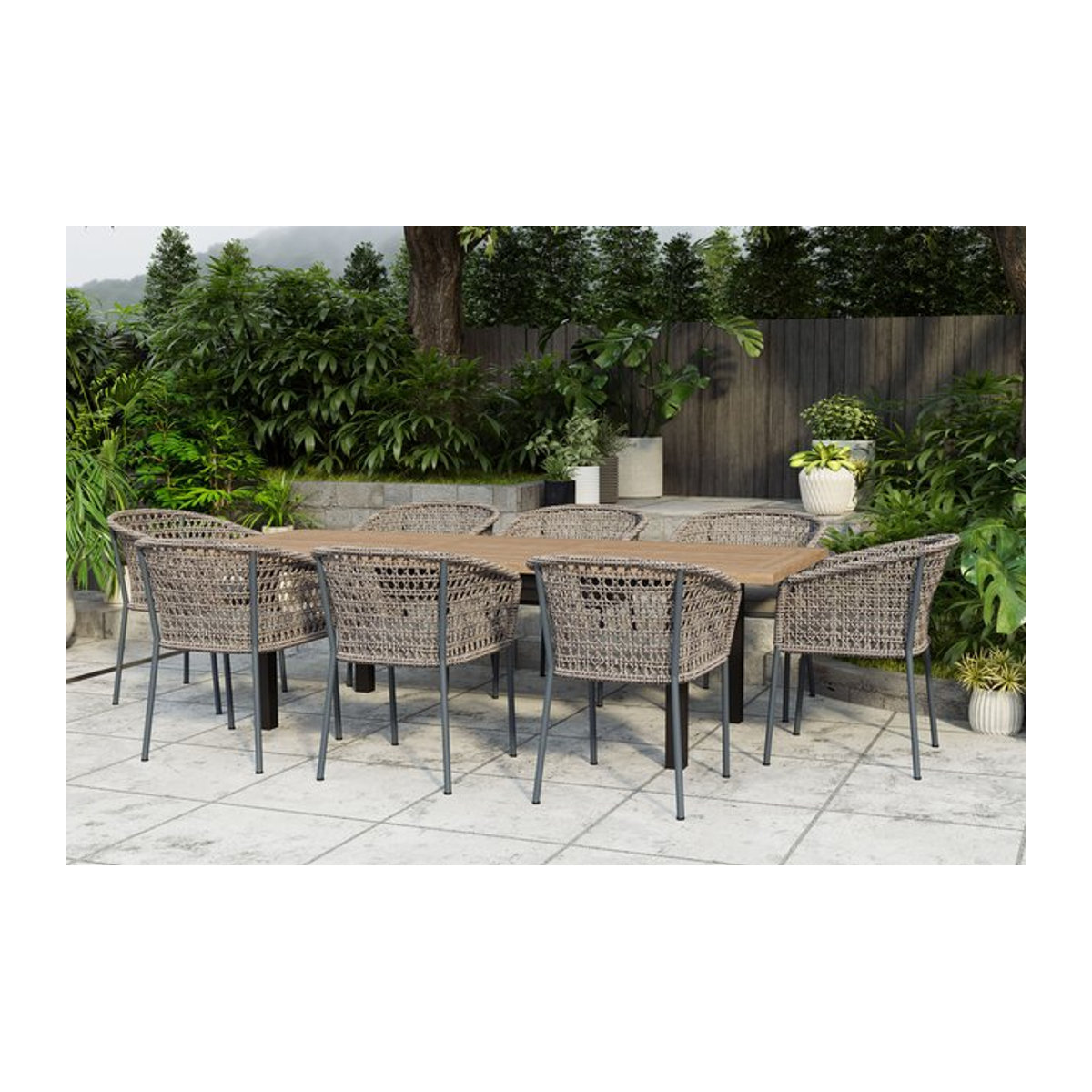 OUTFLEXX Oxford/Zui Garten-Essgruppe aus Edelstahl und recyceltem Teak in Anthrazit/Hellgrau mit 8 Sesseln und Polstern, B/T: 200/260 x 100 cm - Bild 1