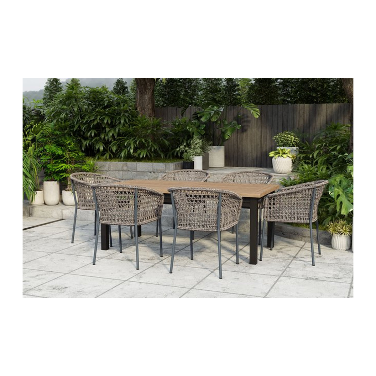 OUTFLEXX Oxford/Zui Garten-Essgruppe in Anthrazit/Hellgrau mit Edelstahl, recyceltem Teak und Rope, inklusive 6 Sesseln und Polstern, B/T/H: 260 x 100 x 76 cm - Bild 1
