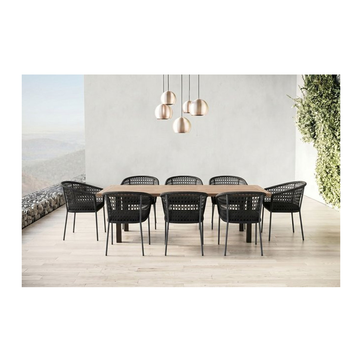 OUTFLEXX Oxford/Zui Garten-Essgruppe in Anthrazit mit 8 Sesseln und Polstern aus Edelstahl, Teak und Polypropylen, B: 260 cm, T: 100 cm - Bild 1