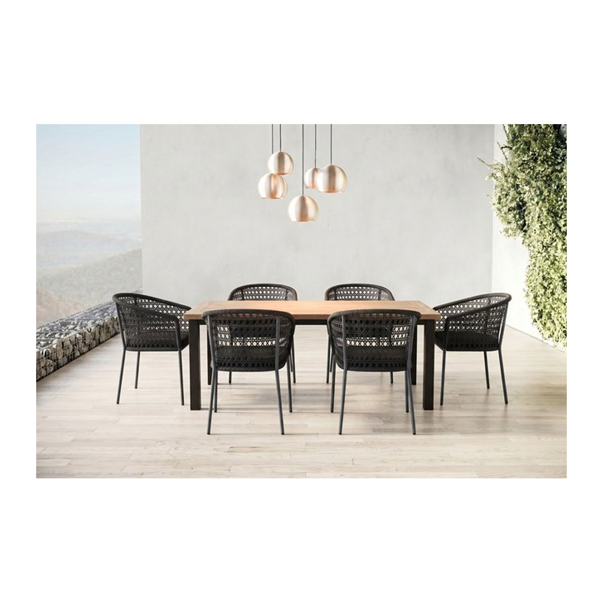 OUTFLEXX Oxford/Zui Garten-Essgruppe in Anthrazit und Dunkelgrau mit Edelstahl, recyceltem Teak und Rope, inklusive 6 Sesseln mit Polstern, B/T/H: 260 x 100 x 76 cm - Bild 1