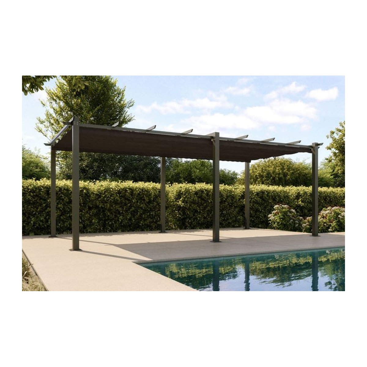 OUTFLEXX Pergola Modern aus Aluminium und Polyester, Anthrazit, B: 600 cm, T: 300 cm, H: 225 cm - Bild 1