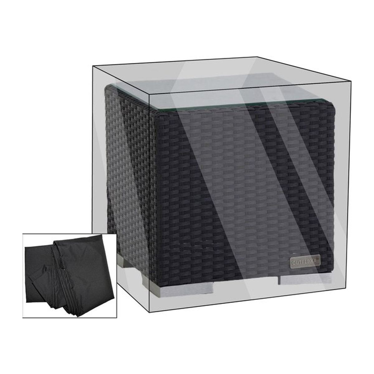 OUTFLEXX Premium Abdeckhaube für Beistelltische, Schwarz, H x B x T: 42 x 42 x 38 cm, wasserbeständig - Bild 1