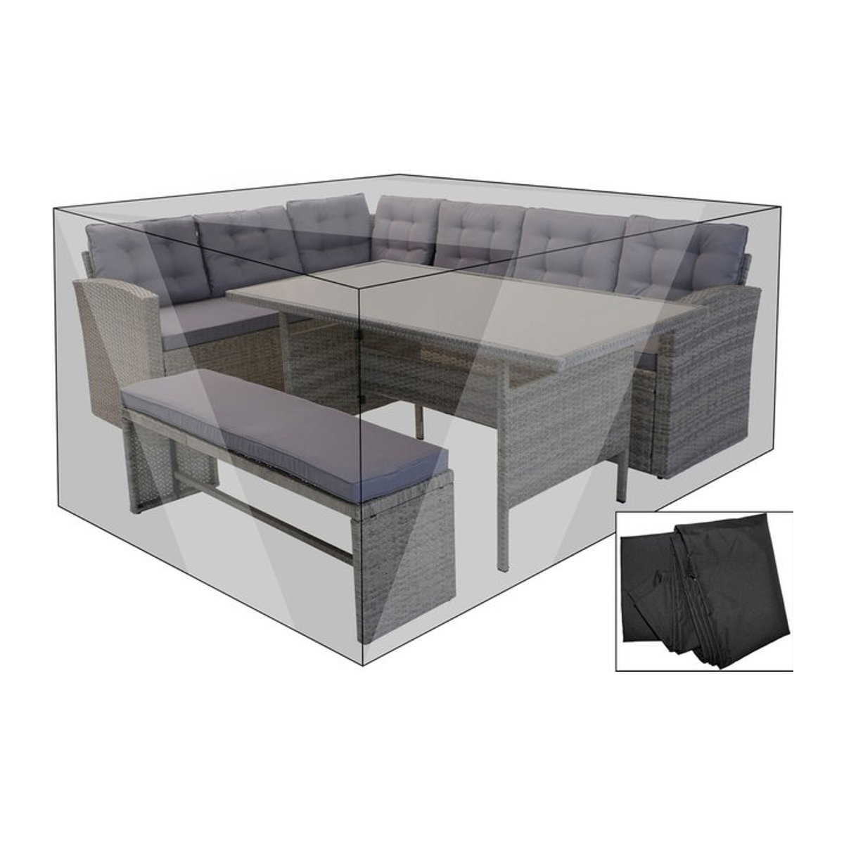 OUTFLEXX Premium Abdeckhaube für Garten-Essgruppen, wasserbeständig, Schwarz, B/T/H: 220 x 200 x 70 cm - Bild 1
