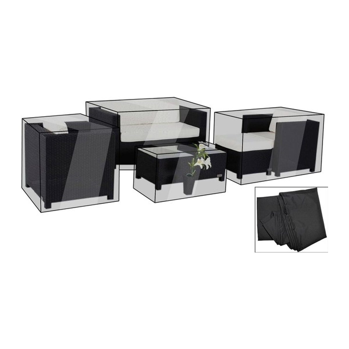 OUTFLEXX Premium Abdeckhauben-Set für Garten-Essgruppe 1298 / 1299, Schwarz, wasserbeständig, passend für Versionen bis 2015 - Bild 1