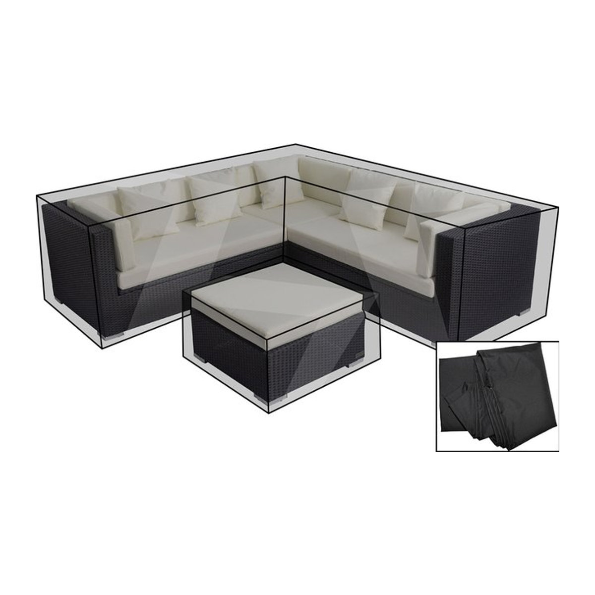 OUTFLEXX Premium Abdeckhaubenset für Lounge theBox-A/-D in Schwarz, wasserbeständig - Bild 1