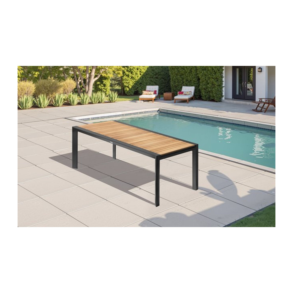 OUTFLEXX Premium Ausziehtisch aus Alu und Teak in Anthrazit Matt mit automatischem Ausziehmechanismus, B/T: 200/320 x 100 cm - Bild 1