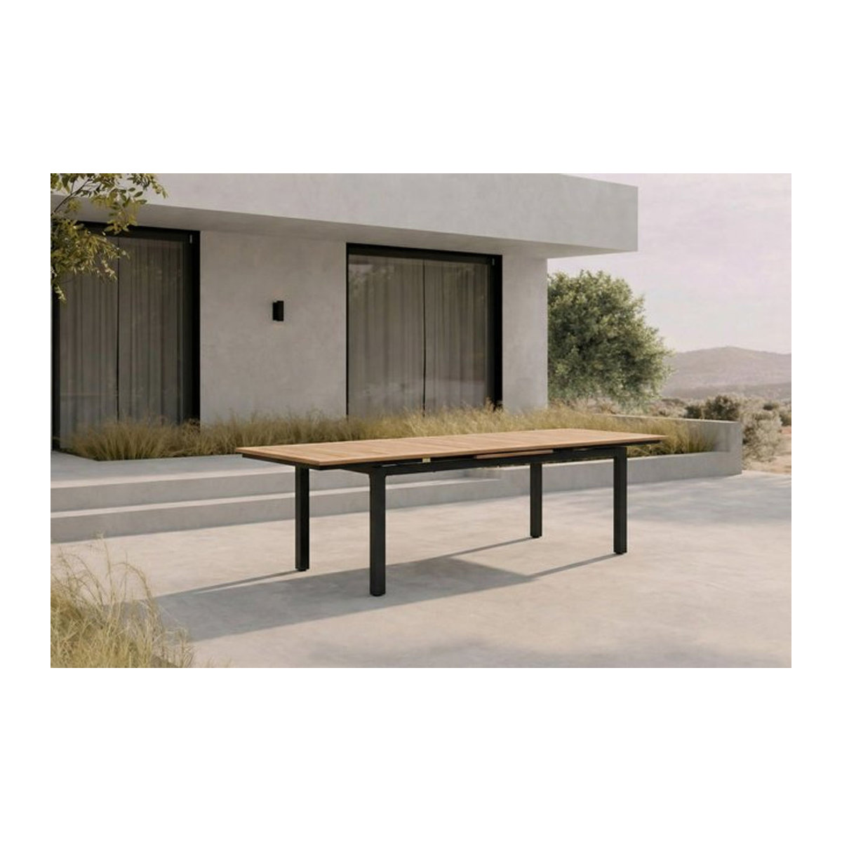 OUTFLEXX Premium Ausziehtisch aus Aluminium und Teak in Anthrazit und Natur, Rechteckig, B/T: 183 x 100 cm - Bild 1