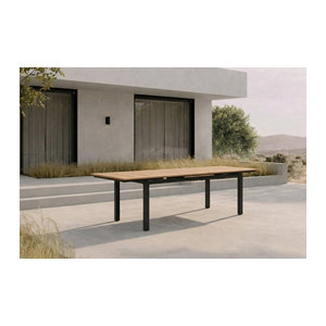 OUTFLEXX Premium Ausziehtisch aus Aluminium und Teak in Anthrazit und Natur, Rechteckig, B/T: 183 x 100 cm