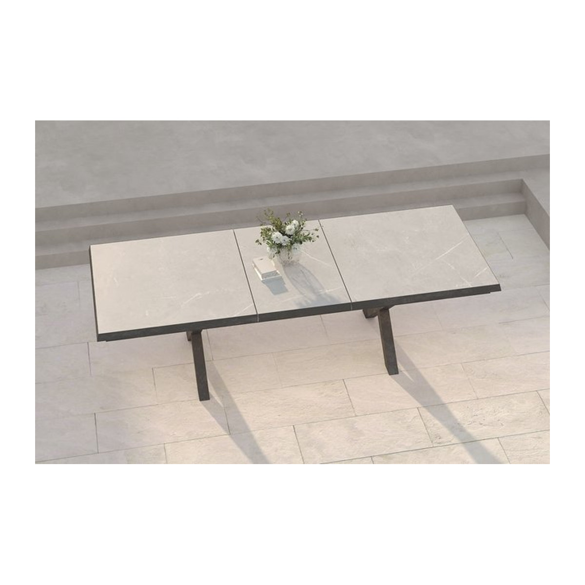 OUTFLEXX Serro Ausziehtisch in Schwarz und Grau mit Keramikplatte und Aluminium-Gestell, B/T: 200 bis 260 x 100 cm - Bild 1