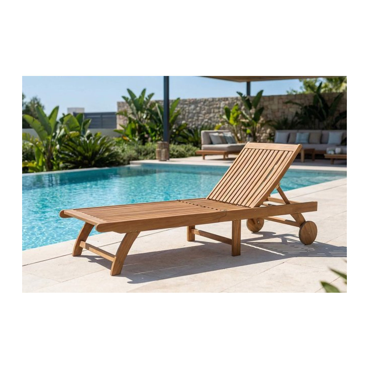 OUTFLEXX Sonnenliege aus Akazie in Natur, verstellbar und rollbar, B/T/H: 185 x 71,5 x 30 cm - Bild 1